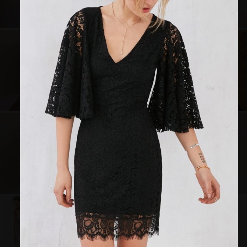 Kimchi Blue Black Lace Wide Arm Mini Dress
